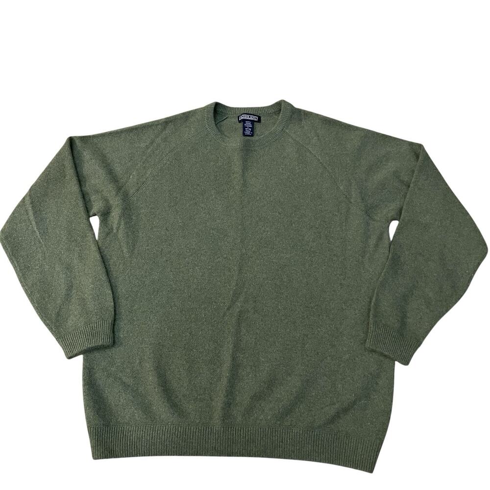 Lands End Mens Cashmere Sweater Large Green Crew Neck Pullover Classic Preppy